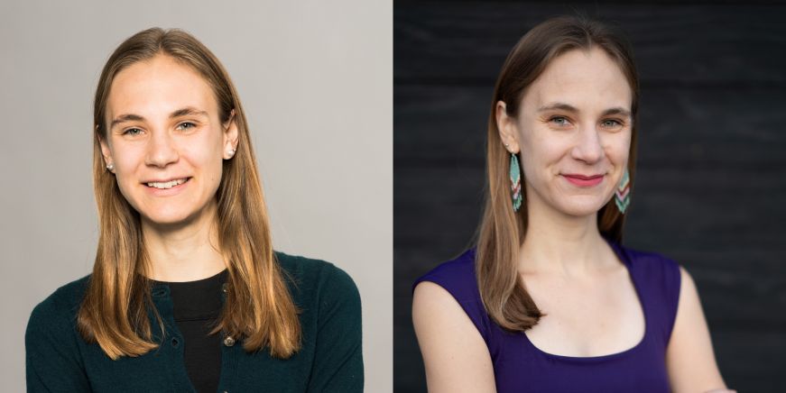Side-by-side headshots of Stacy, a white woman with brown hair, in 2018 and 2023