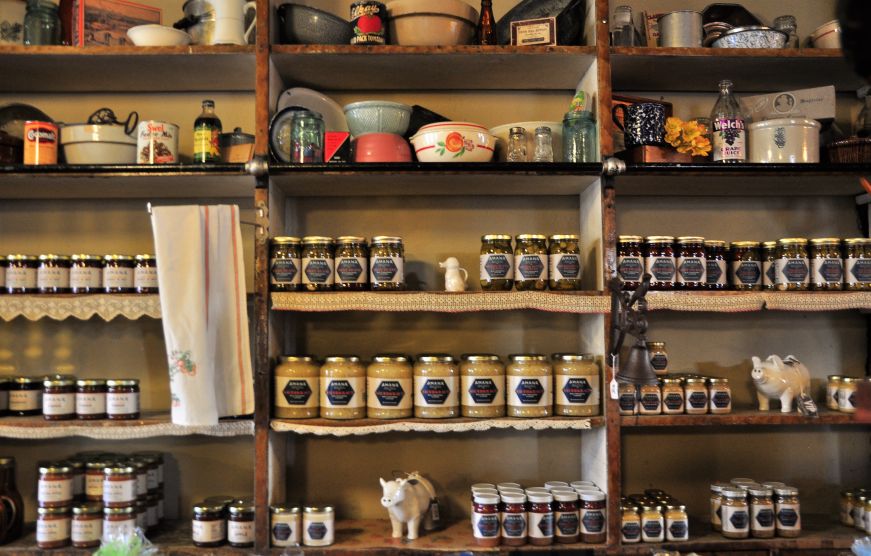 Preserves on the shelf at High Amana General Store, Amana Colonies