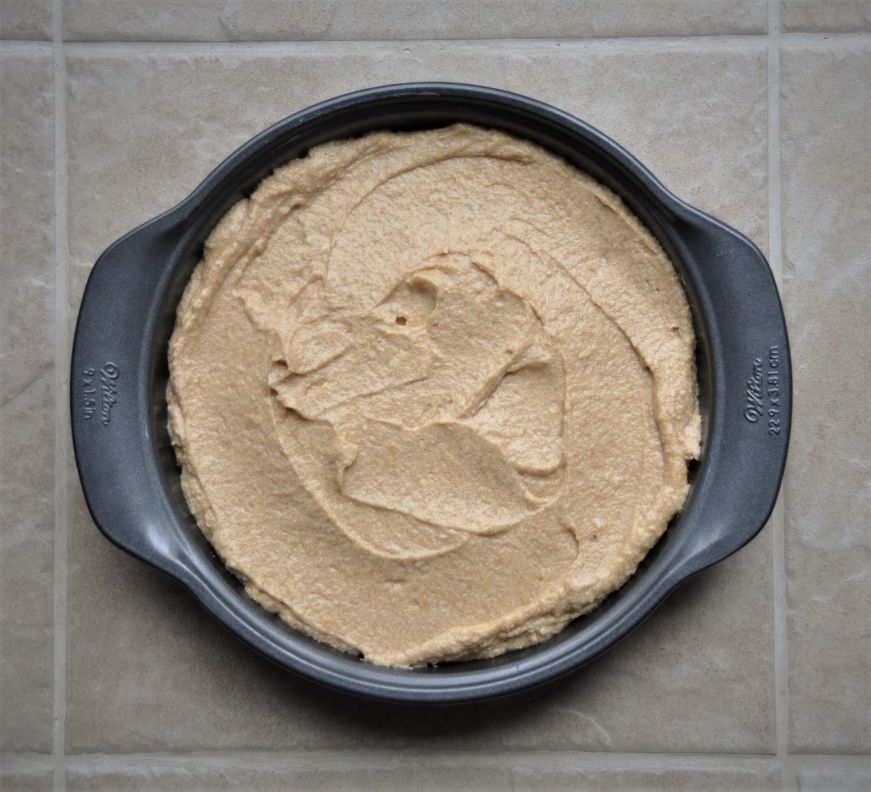 Honey Walnut Cake batter in pan