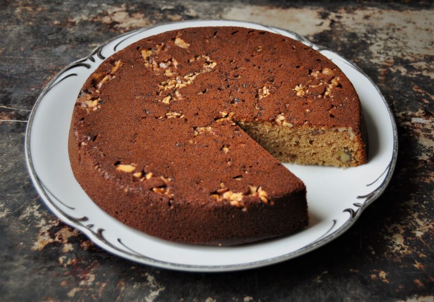 Honey Walnut Cake with slice taken out