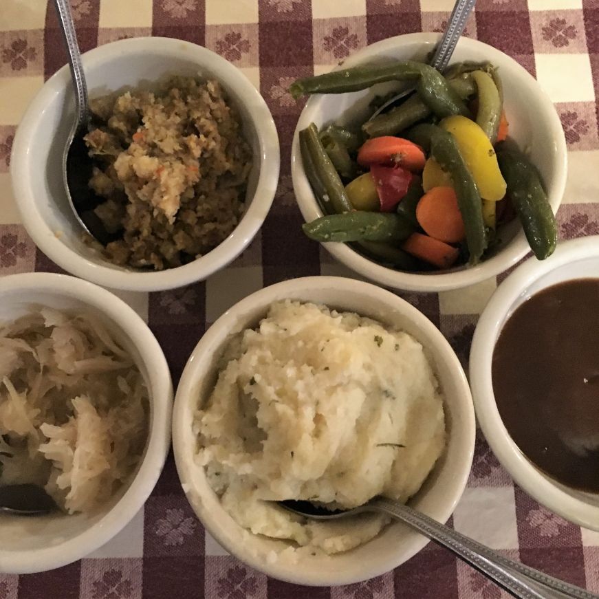 Hot family-style sides, Ronneburg Restaurant, Amana Colonies