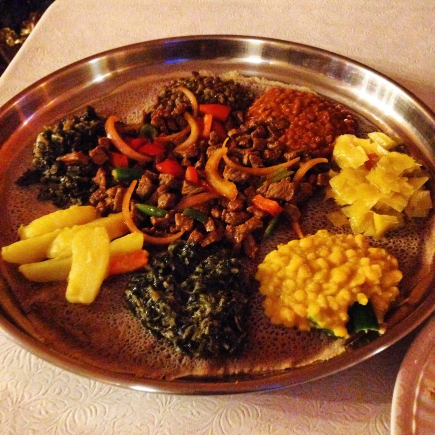 Veggie platter and beef tibs, Ghebre's Restaurant Veggie platter and beef tibs, Ghebre's Restaurant