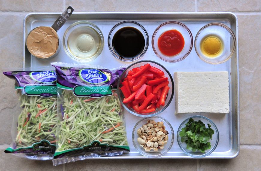 Broccoli Slaw Salad with Baked Tofu and Peanut Dressing Ingredients