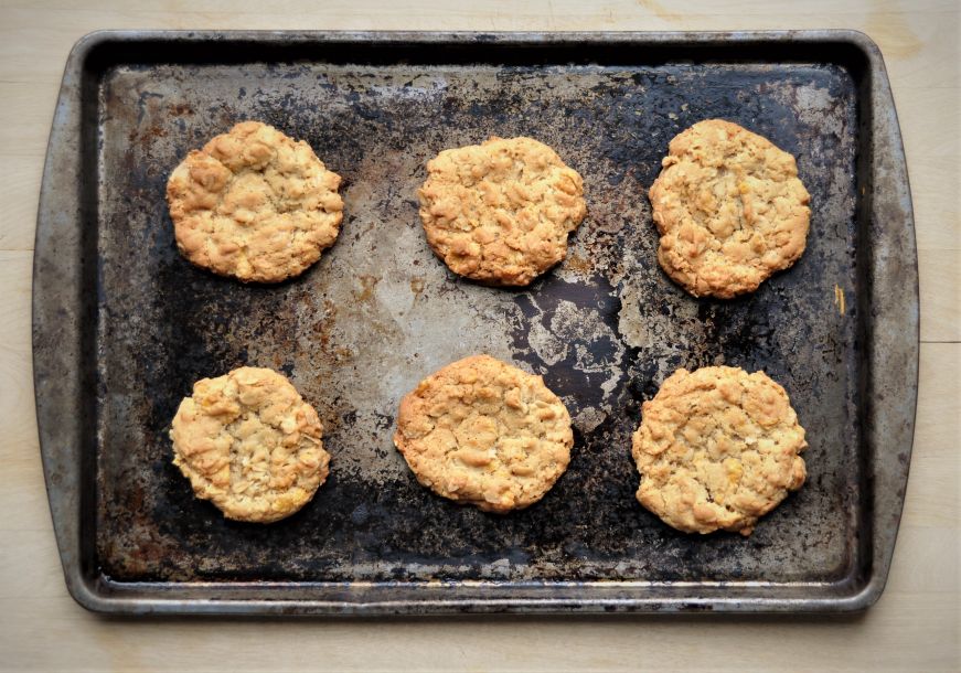 Oatmeal Cornflake Cookies on Baking Sheet