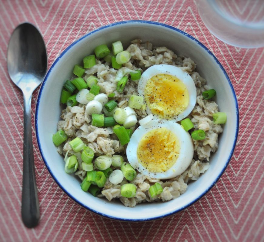 Savory Oatmeal with a Hardboiled Egg Tangled Up In Food