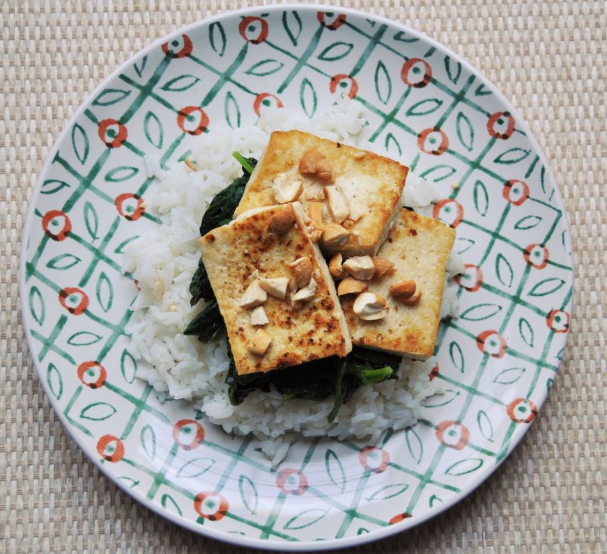 Seared Tofu with Mango Spinach