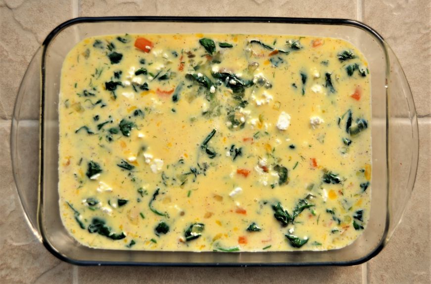 Spinach and Feta Egg Bake Before Baking