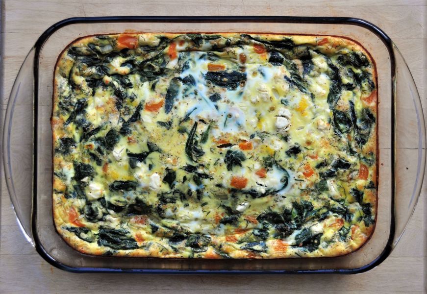 Egg bake in a rectangular glass baking dish