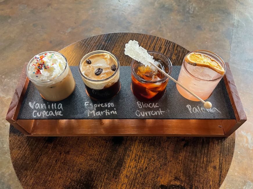 Coffee flight with four iced beverages