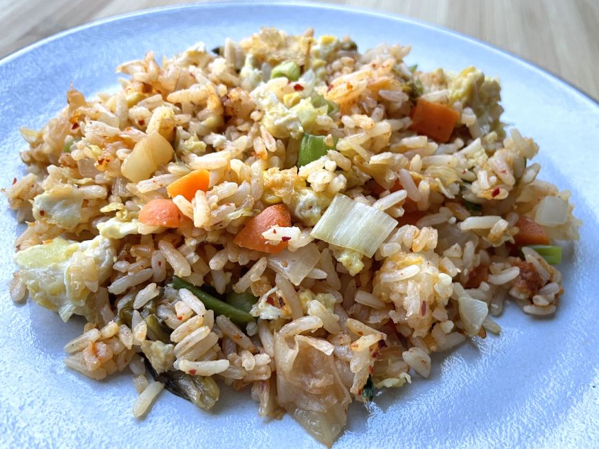 Close up view of kimchi fried rice