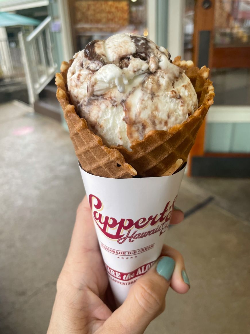 Lappert's Ice Cream Stacy's hand holding an ice cream cone