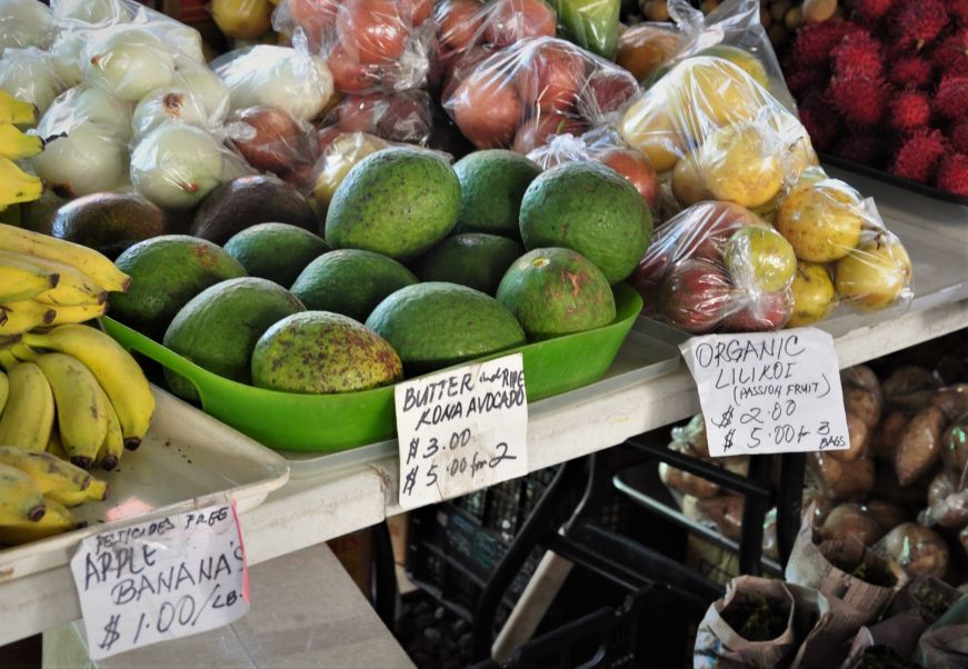 Pile of avocados on a table at Hilo Farmers Market Pile of avocados on a table at Hilo Farmers Market