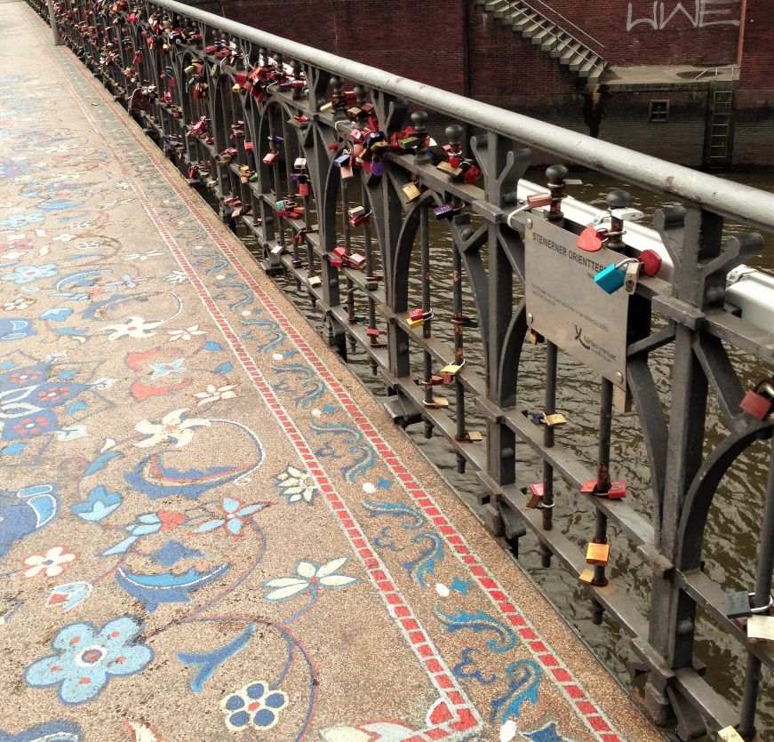 Love locks on bridge Hamburg