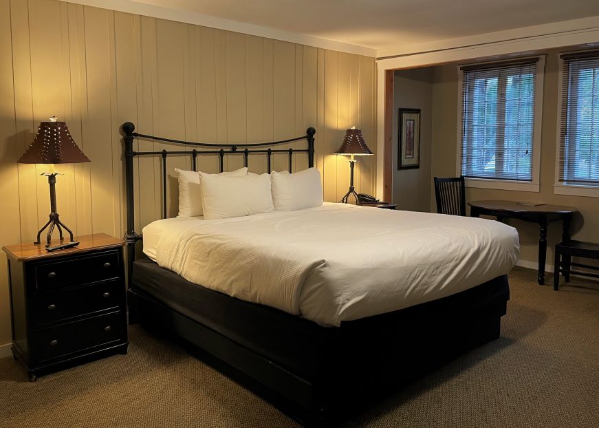 Hotel room with a king-sized bed