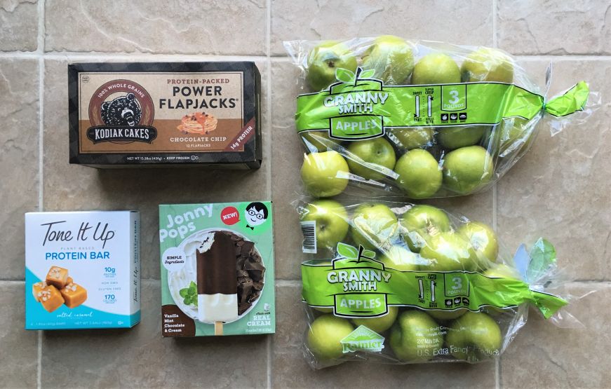 Mike's Discount Foods haul apples, Jonny Pops, Klondike Cakes Flapjacks, protein bars