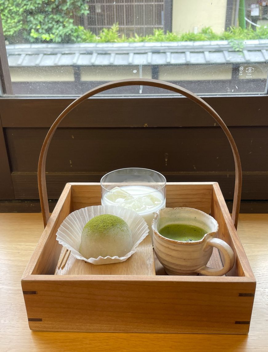Mochi and a cup of matcha tea