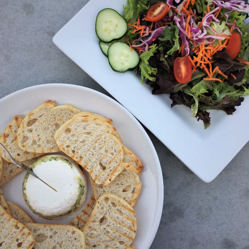 Goat cheese torta and spring blend salad, Montage, Cedar Falls