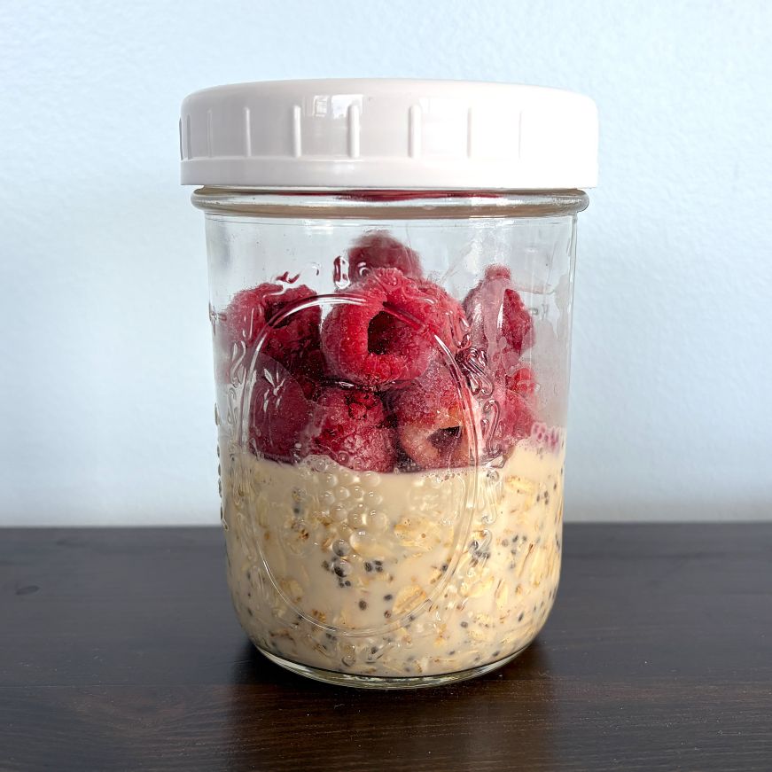 Overnight oats in a Mason jar