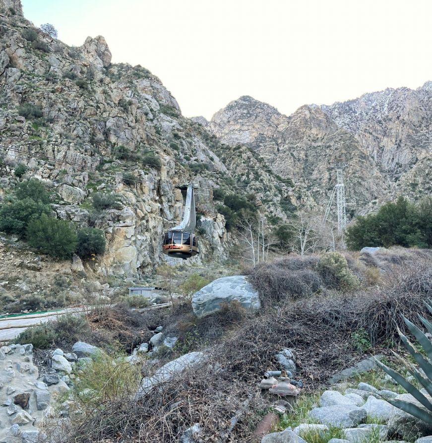 Palm Springs Aerial Tramway Aerial tramway car with rocky desert landscape