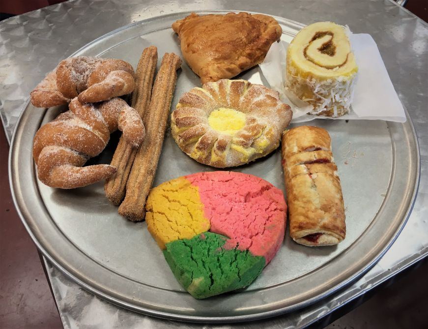 Large round platter with an assortment of Mexican pastries, Bakery Bonito Michoacan, Kansas City, Kansas