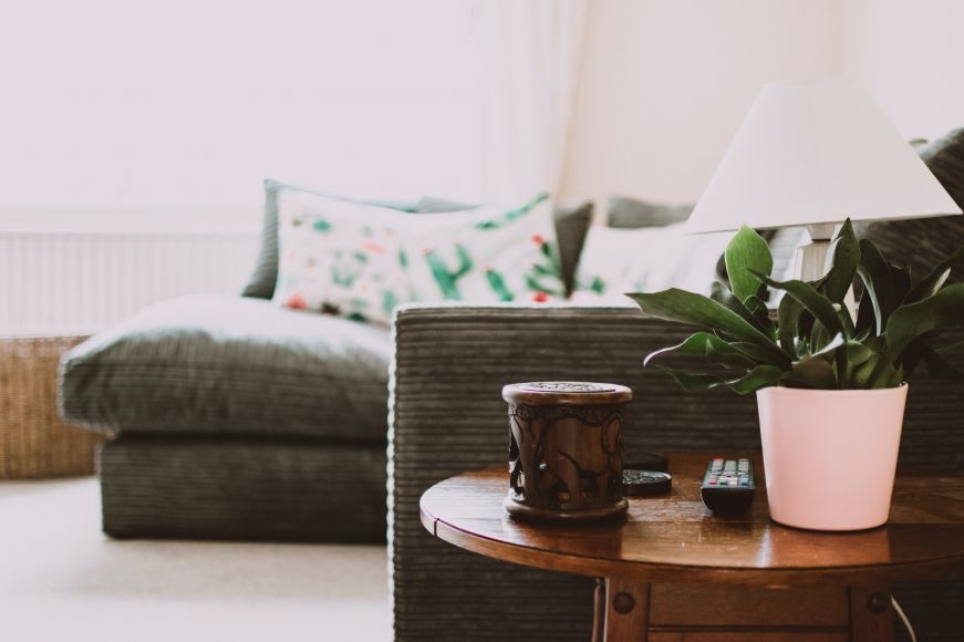 Living room with couch and end table