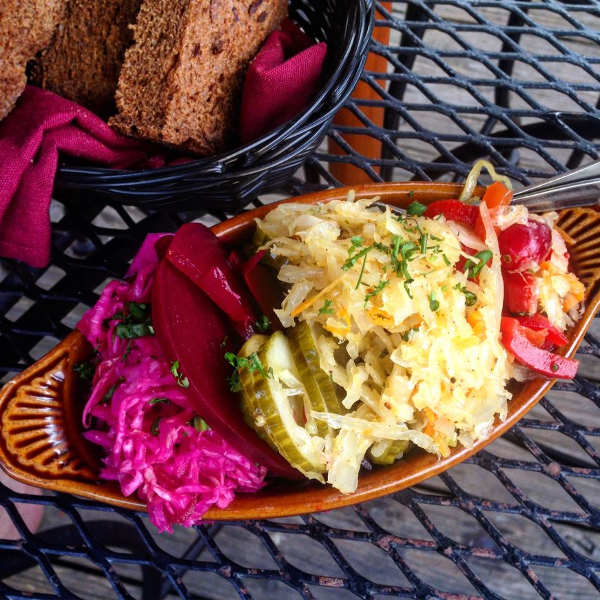 Plate of various pickled vegetables 