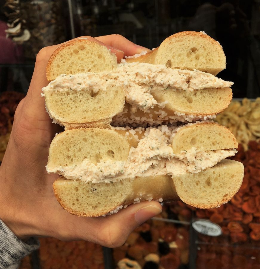 Salt bagel with lox cream cheese, Russ & Daughters, New York 