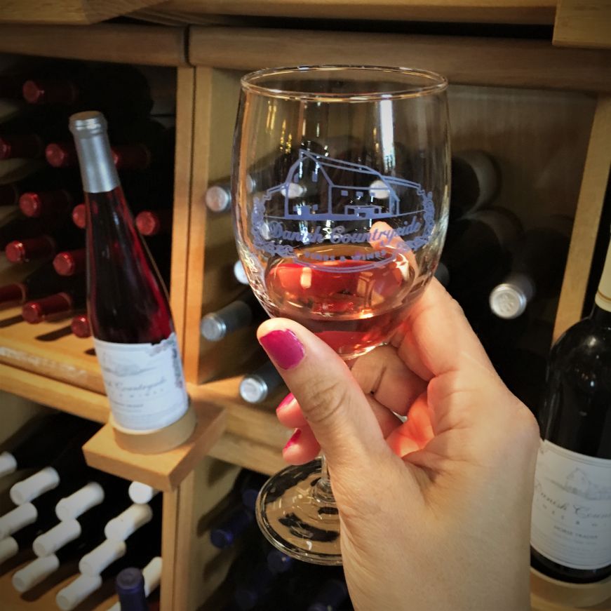 Wine sample in glass at Danish Countryside Vines and Wines, Elk Horn, Iowa