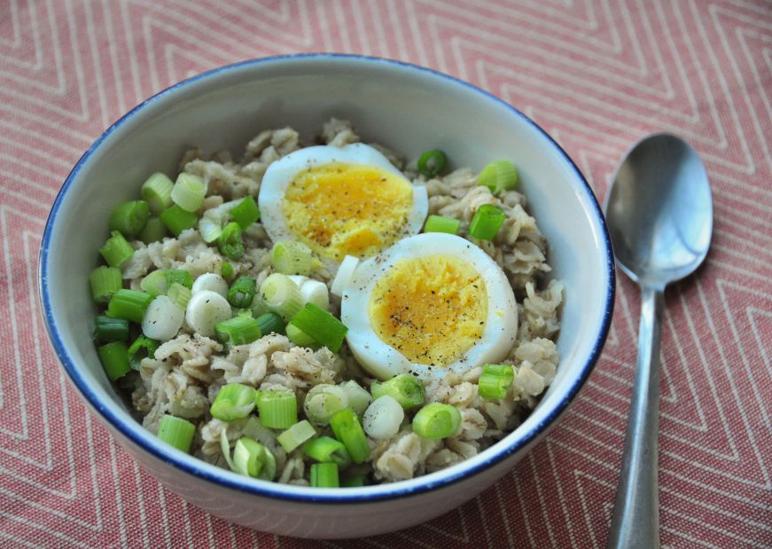 Savory Oatmeal with a Hard-boiled Egg