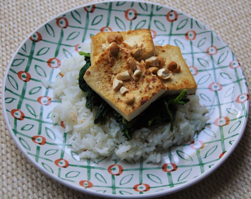 Seared Tofu with Mango Spinach