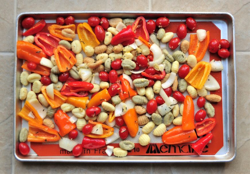 Sheet Pan Gnocchi and Veggies before roasting