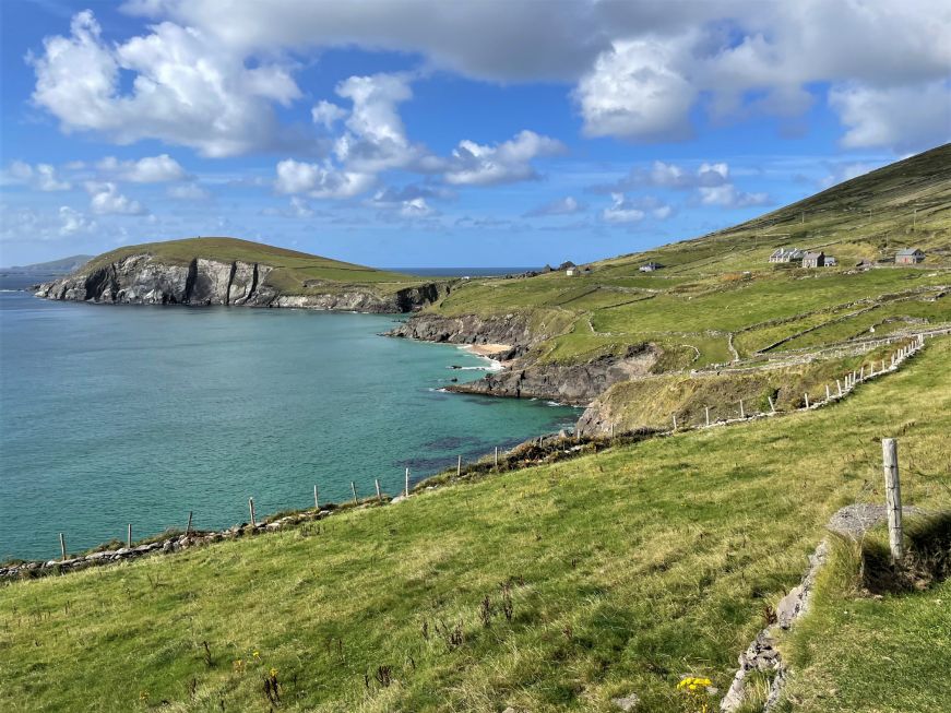 Green, hilly peninsula jutting into the ocean