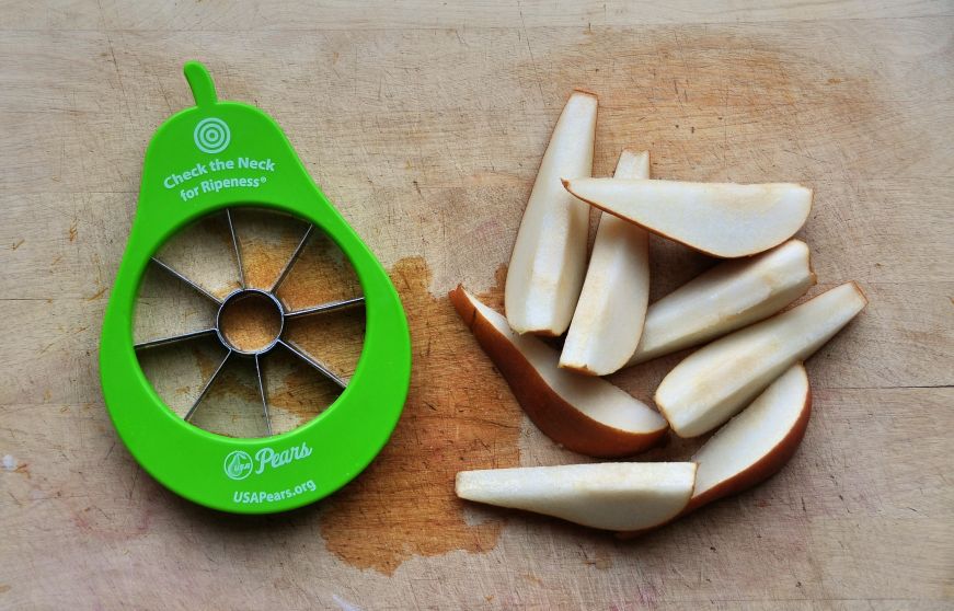 Sliced pear with pear slicer