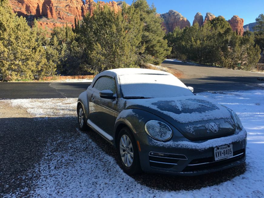 Snow covered convertible