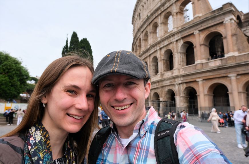 Stacy and Mike with the Colosseum in the background