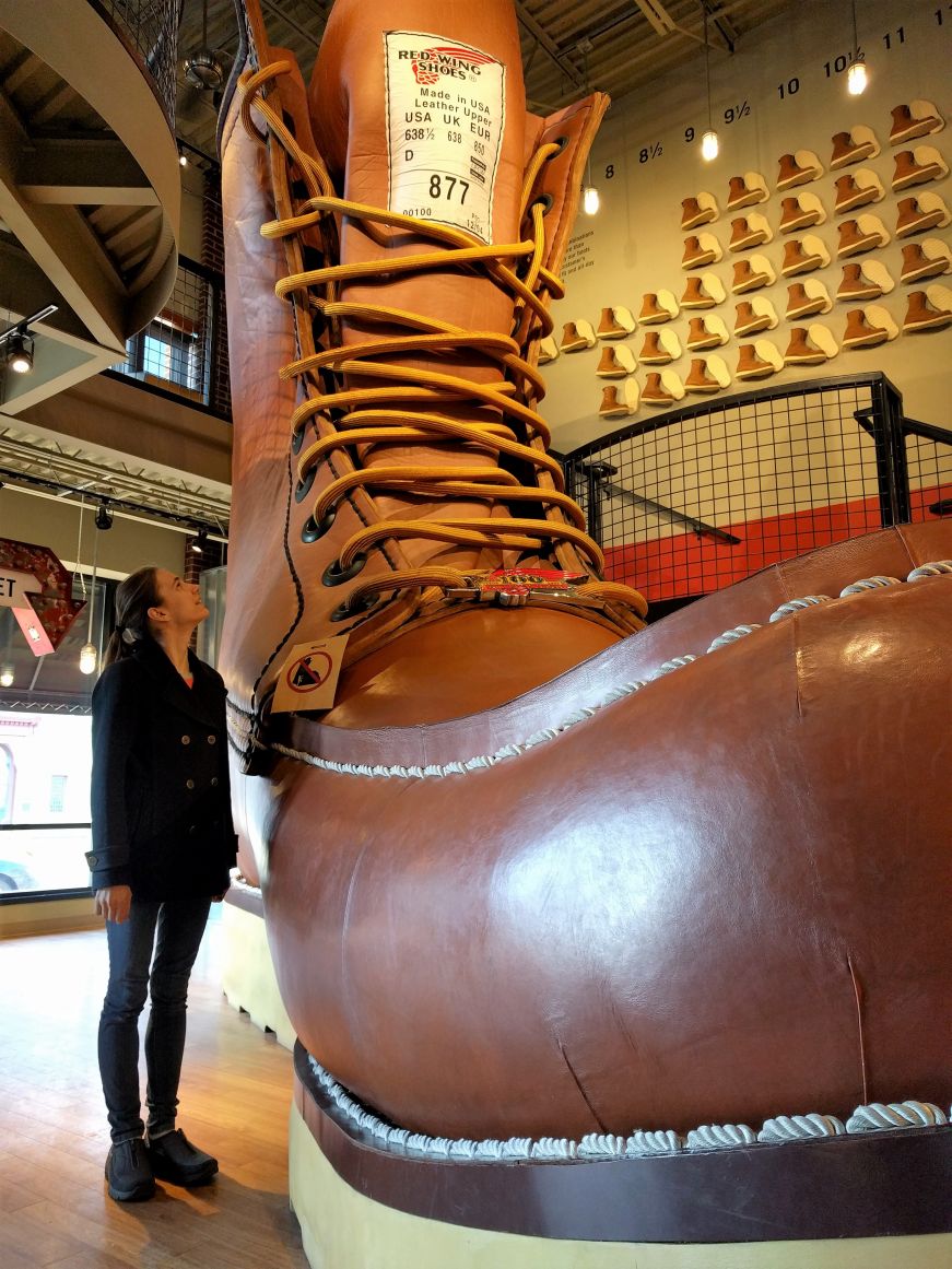 Stacy with the World's Largest Boot, Red Wing Shoes