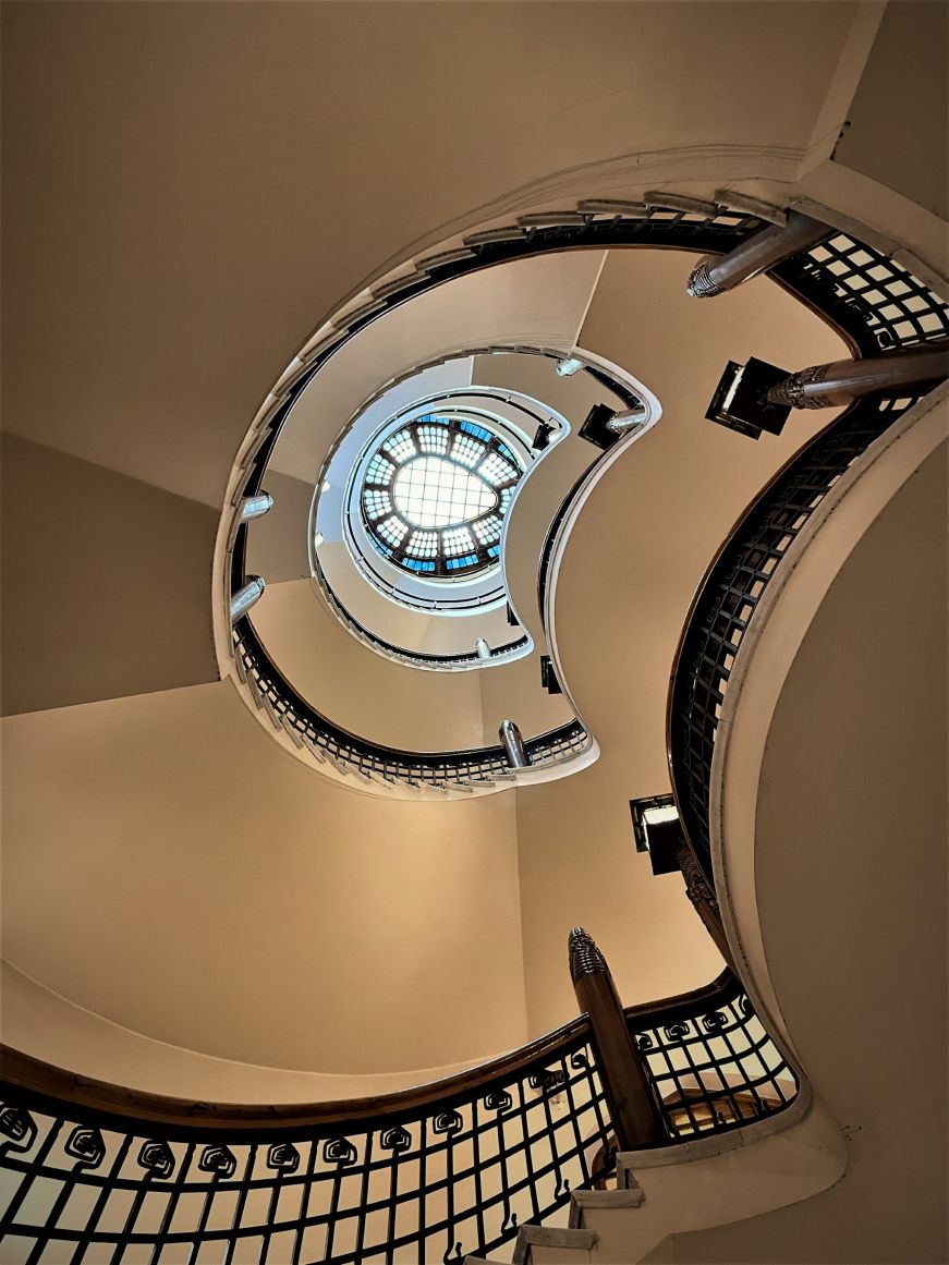 Staircase at Vainamoisenlinna View from the bottom of a spiral staircase