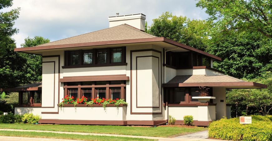 Prairie School-style Stockman Housedesigned by Frank Lloyd Wright, Mason City, Iowa