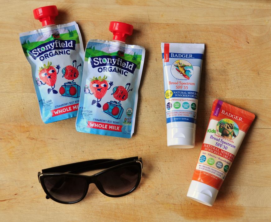 Stonyfield Organic Kids Pouches and Badger Sunscreen