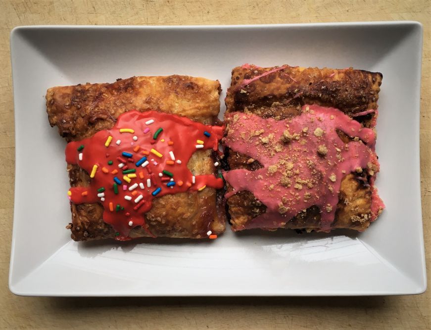 Homemade pop tarts with brightly colored frosting