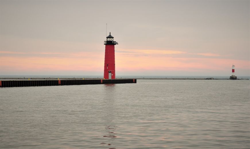 Sunrise at North Pier Lighthouse, Kenosha harbor