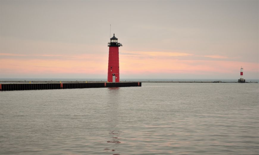 Sunrise view of North Pier Lighthouse, Kenosha, Wisconsin