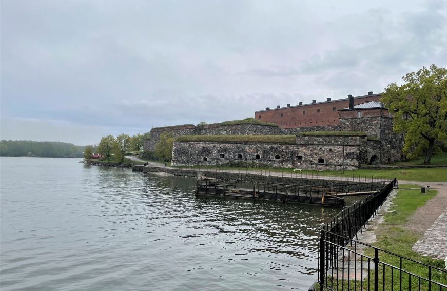 Fortress with thick stone walls overlooking water