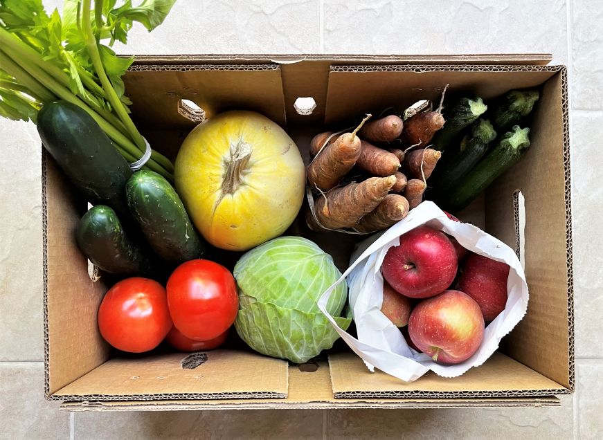 Cardboard box filled with produce