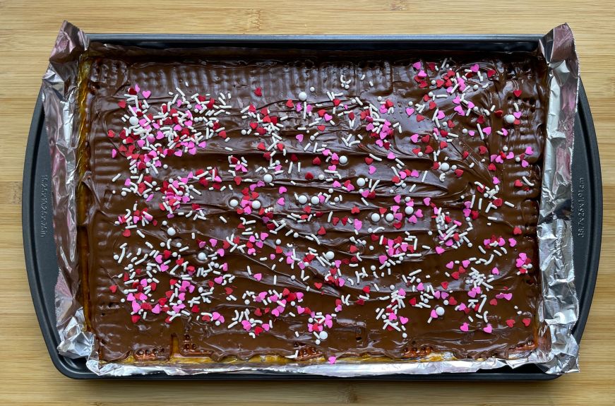 Pan with pretzel bark