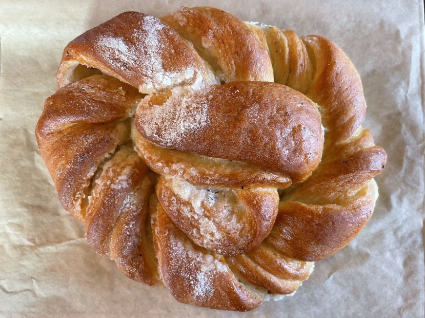 Vanilla bean pulla, Finnish Bistro Twisted pastry dusted with sugar
