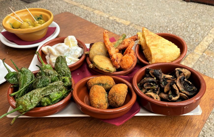 Dishes filled with vegetarian tapas 