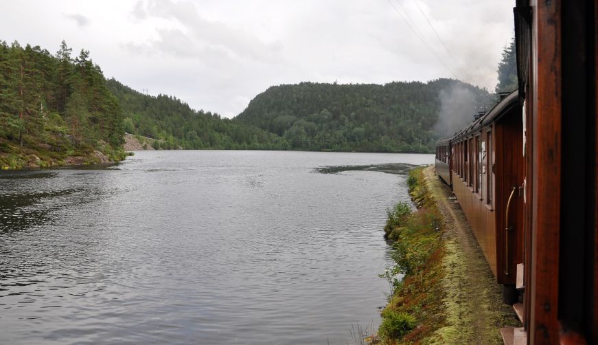 View of Otra River from Setesdalsbanen vintage steam train