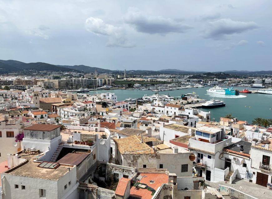 View of Ibiza city center below from the old walled city