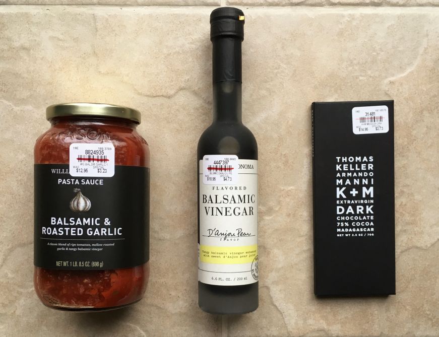 Williams Sonoma haul pasta sauce, vinegar, chocolate bar